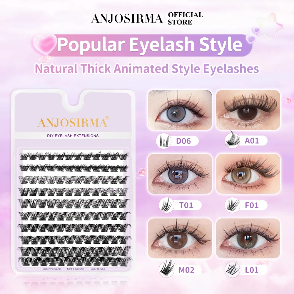 ANJOSIRMA 10 Rows DIY Eyelash Extension Set Natural Soft Cluster False Eyelashes C/D Curl Anime eyelashes beauty eye lashes