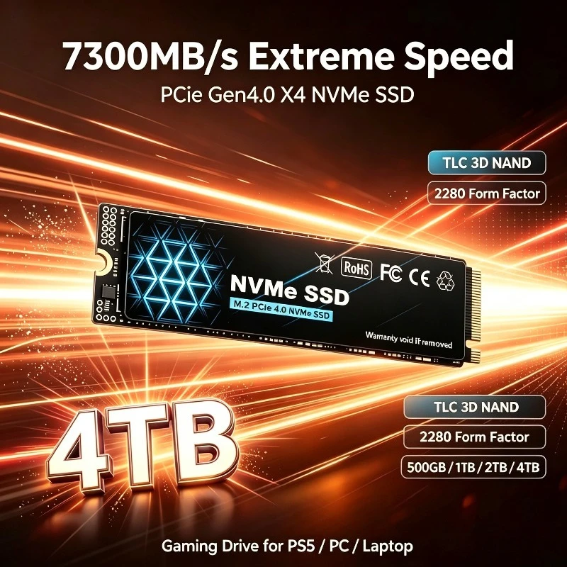 New 7300MB/S SSD NVMe M2 500GB 1TB 2TB M2 SSD NVMe PCIe 4.0x4 M.2 2280 Hard Disk Solid State Drive for PS5 Laptop PC