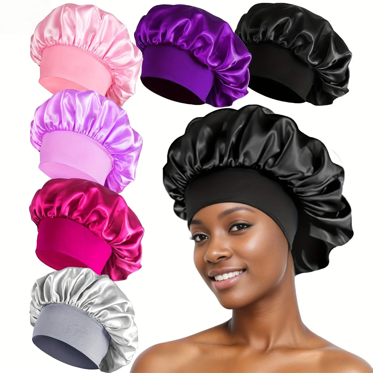 Satin Bonnet Silk Hair Bonnet for Sleeping, Sleep Bonnets for Women Large Wide Soft Band Sleep Cap for Curly Hair Braids