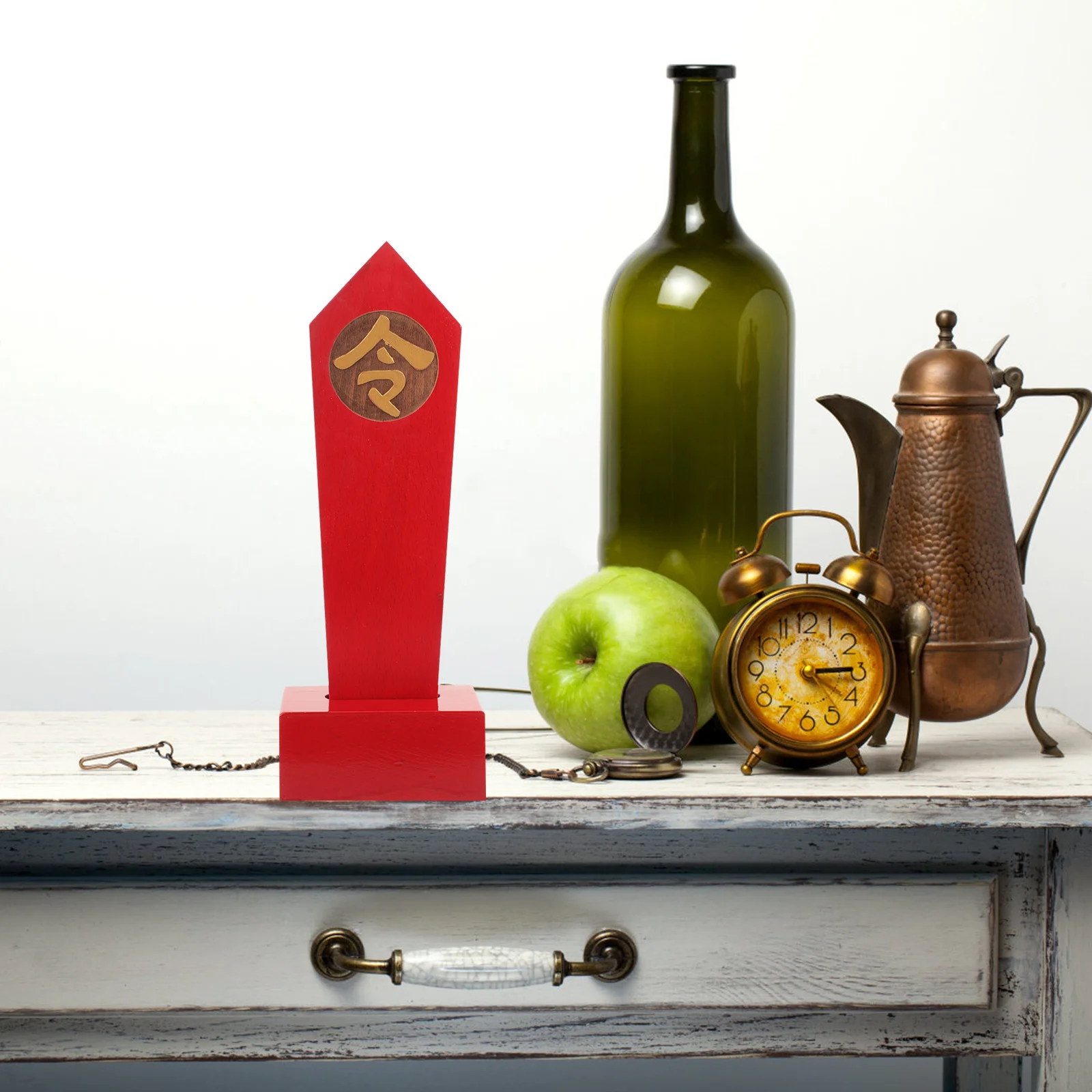 

Natural Wood Taoism Token Carved Statue Ornament Wooden Token Decor for Home Office Garden Traditional Chinese