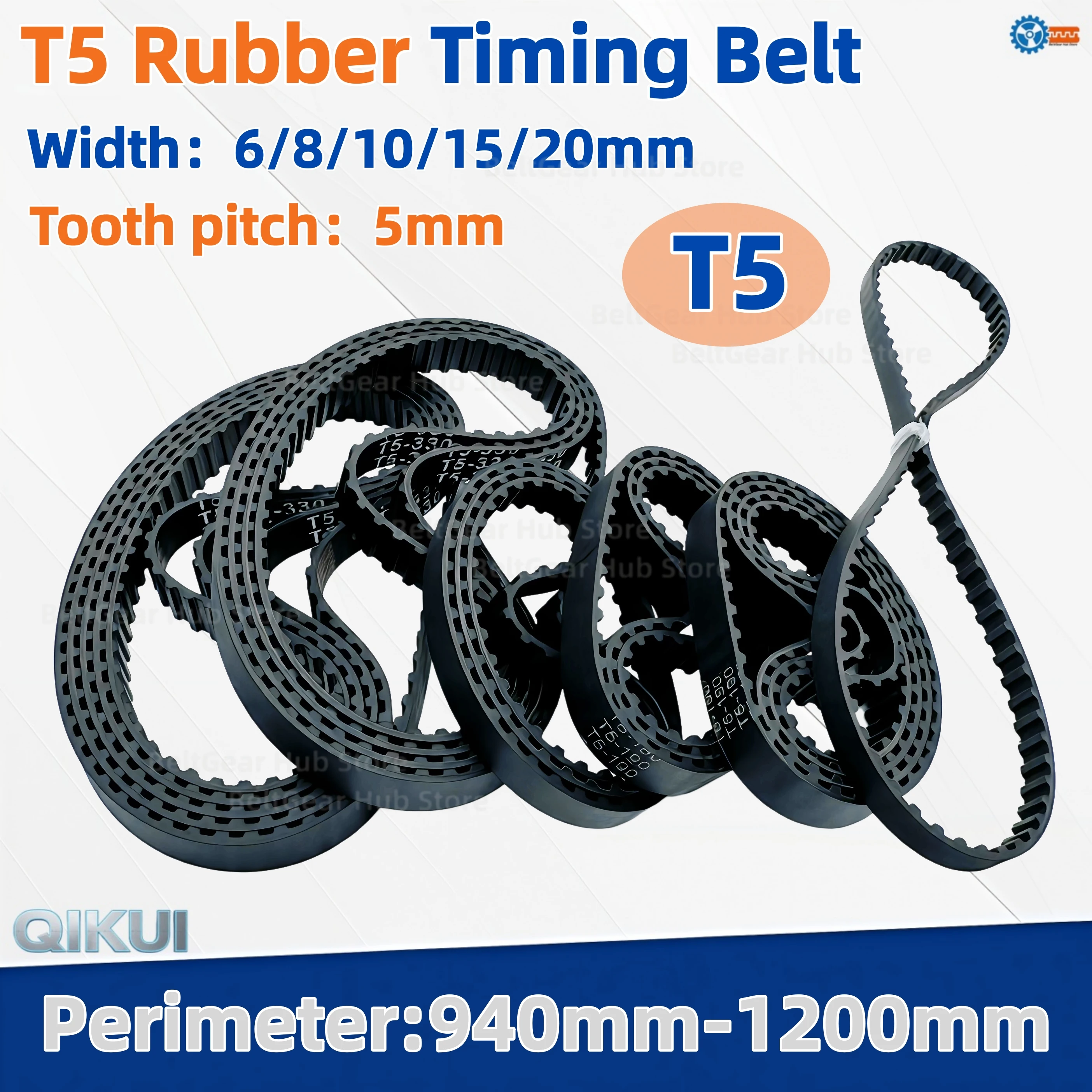 T5 Type Closed Loop Rubber Timing Belt Perimeter 940 950 960 970 980 990 1010 1200mm Width 6-20mm CNC Drive Transmission Belt