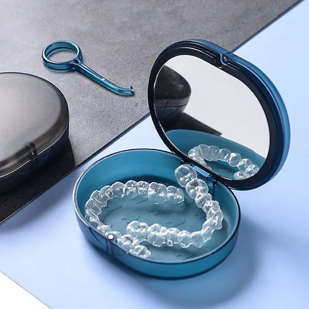 Mouthguard Container with Mirror Tooth Care Tool Orthodontic Retainer Case Teeth Braces Box Denture Storage Box False Teeth Box