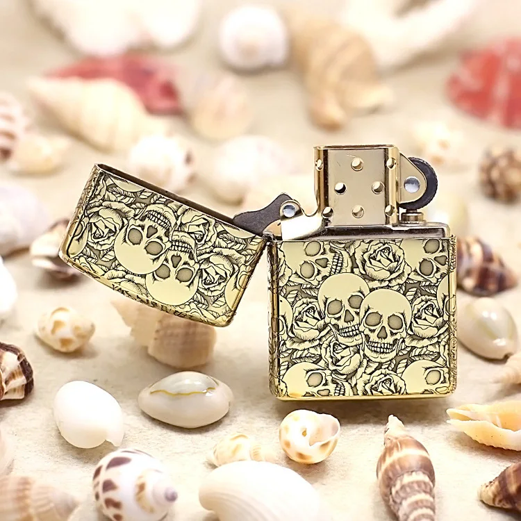 Genuine Zippo oil lighter copper windproof carving Skeleton Rose Kerosene lighters Gift with anti-counterfeiting code