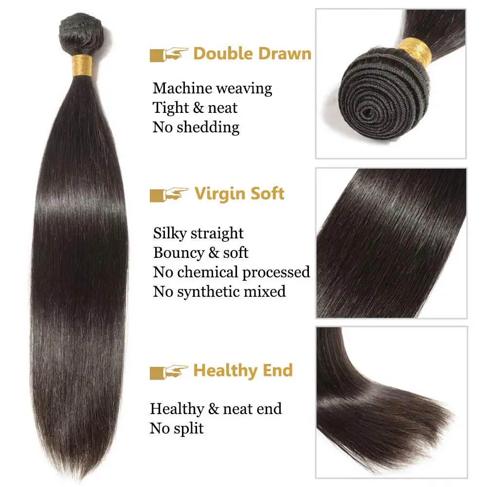 Straight Bundles Human Hair 24 26 28 Inch 2/3/4 Bundles 100% Unprocessed Brazilian Virgin Human Hair Bundles Straight Weave Bund