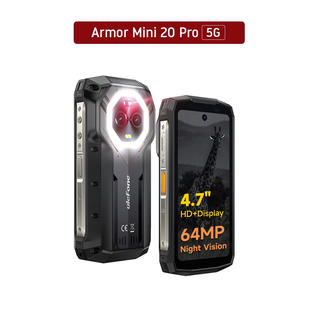 Ulefone Armor Mini 20 Pro 5G 4.7' Robuuste Telefoon 64MP Nachtcamera Android Smartphone 6200mAh 16GB+256GB Mobiele Telefoon LED