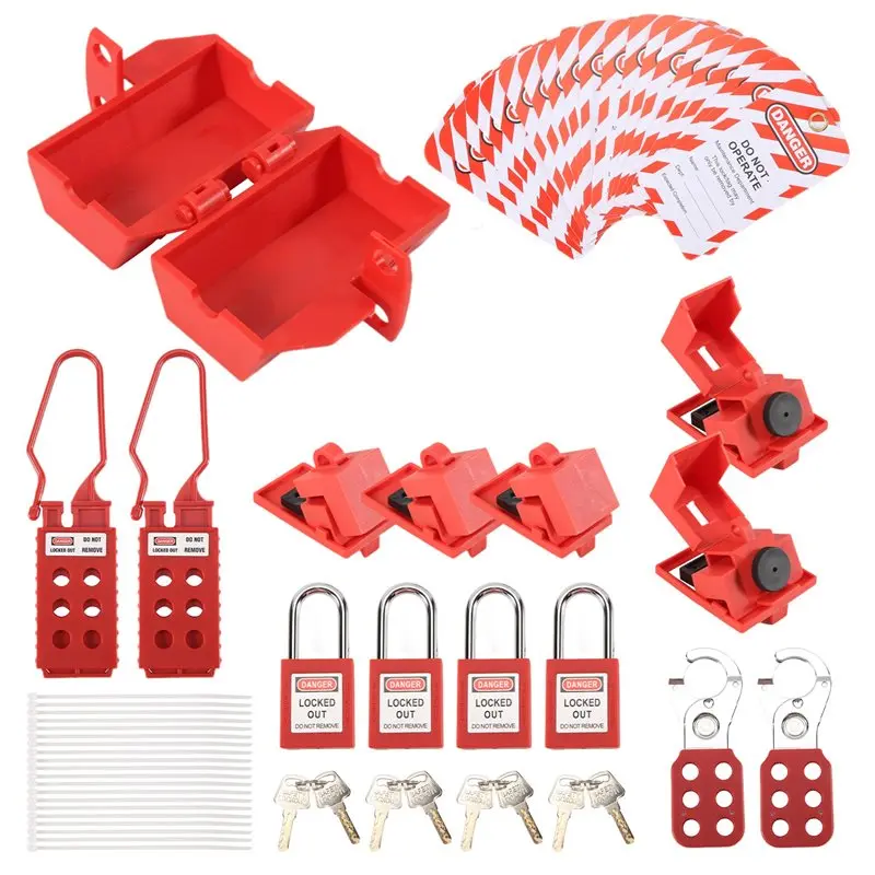 ELECT-Lockout Tagout Kit, Electrical Loto-Kit With Circuit Breaker Lockout, Lockout Hasps, Lock Out Tags Multi-Pole Breaker