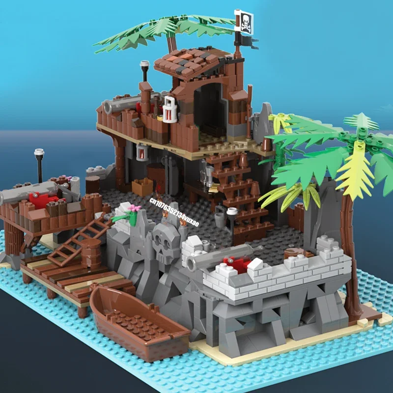 새로운 743PCS 중세 해적 시리즈 MOC 캐리비안 전초지대 모델 DIY 창의적 아이디어 크리스마스 어린이 장난감 조립 퍼즐 생일 선물