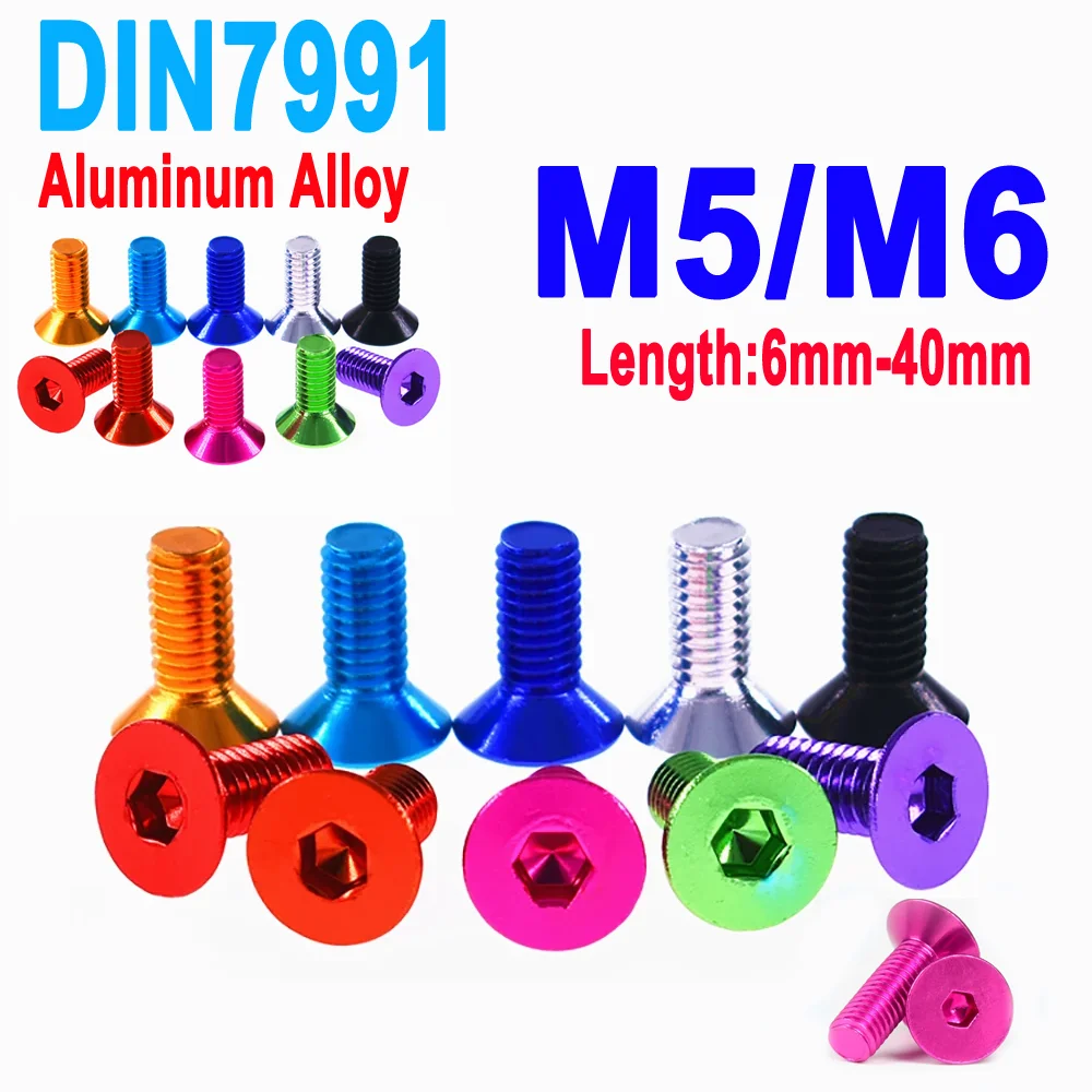 

M5 M6 Colorful Aluminum Hex Socket Countersunk Head Screws Allen Key Coarse Thread 10 Assorted Colors DIN7991
