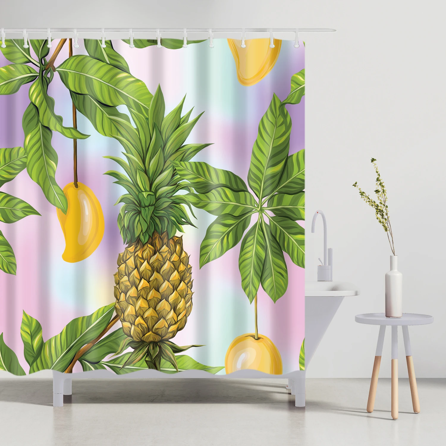 Mango Pineapple Printed Shower Curtain Tropical Fruit Bathroom Decor Waterproof