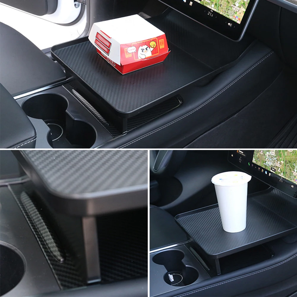 Portable Desk Center Console Cup Holder Plate DIY Car Tray For Tesla Model 3 Y Drink Coffee Bottle Food Organizer Mini Table