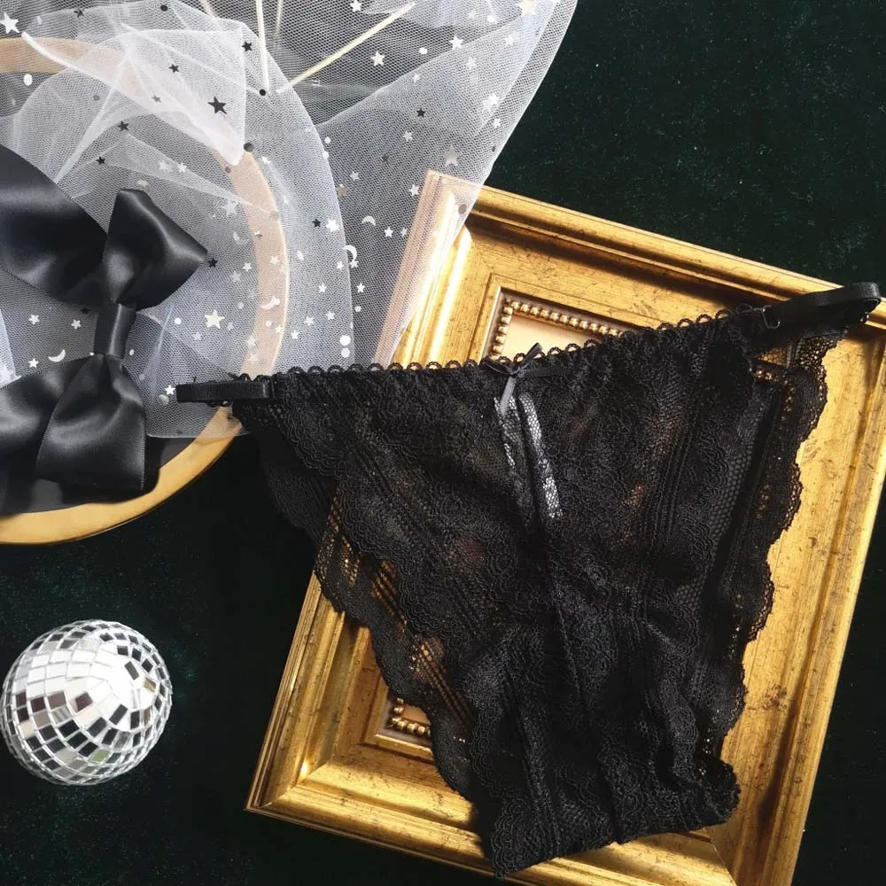 

Breathable Soft Sexy Low Waist G-String Female Thong for Women Mini Bow Underpants Intimates Lace Panties