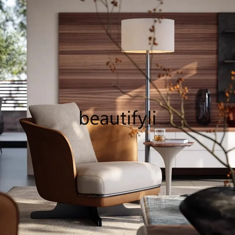 

01A Italian Style Light Luxury Full Genuine Leather Leisure Chair Rotatable Villa Large Flat Floor Living Room Single Sofa Chair