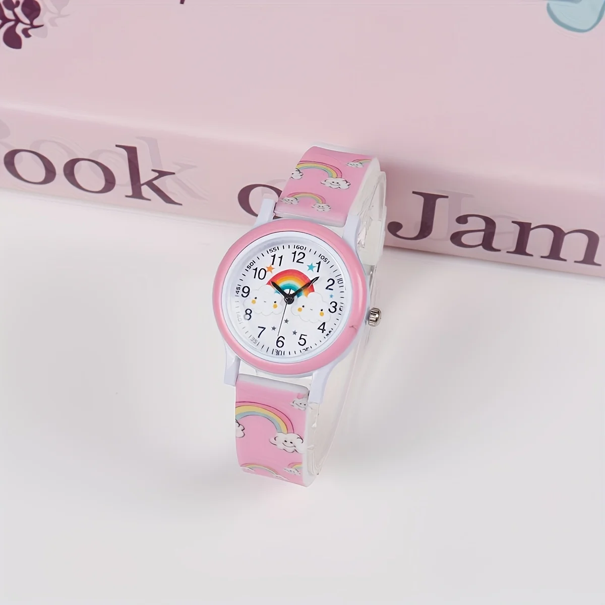 Rainbow Cloud Cartoon Quartz Watch - Fresh Blue & White Soft Strap Cute Wristwatch for Students Daily Versatile Use