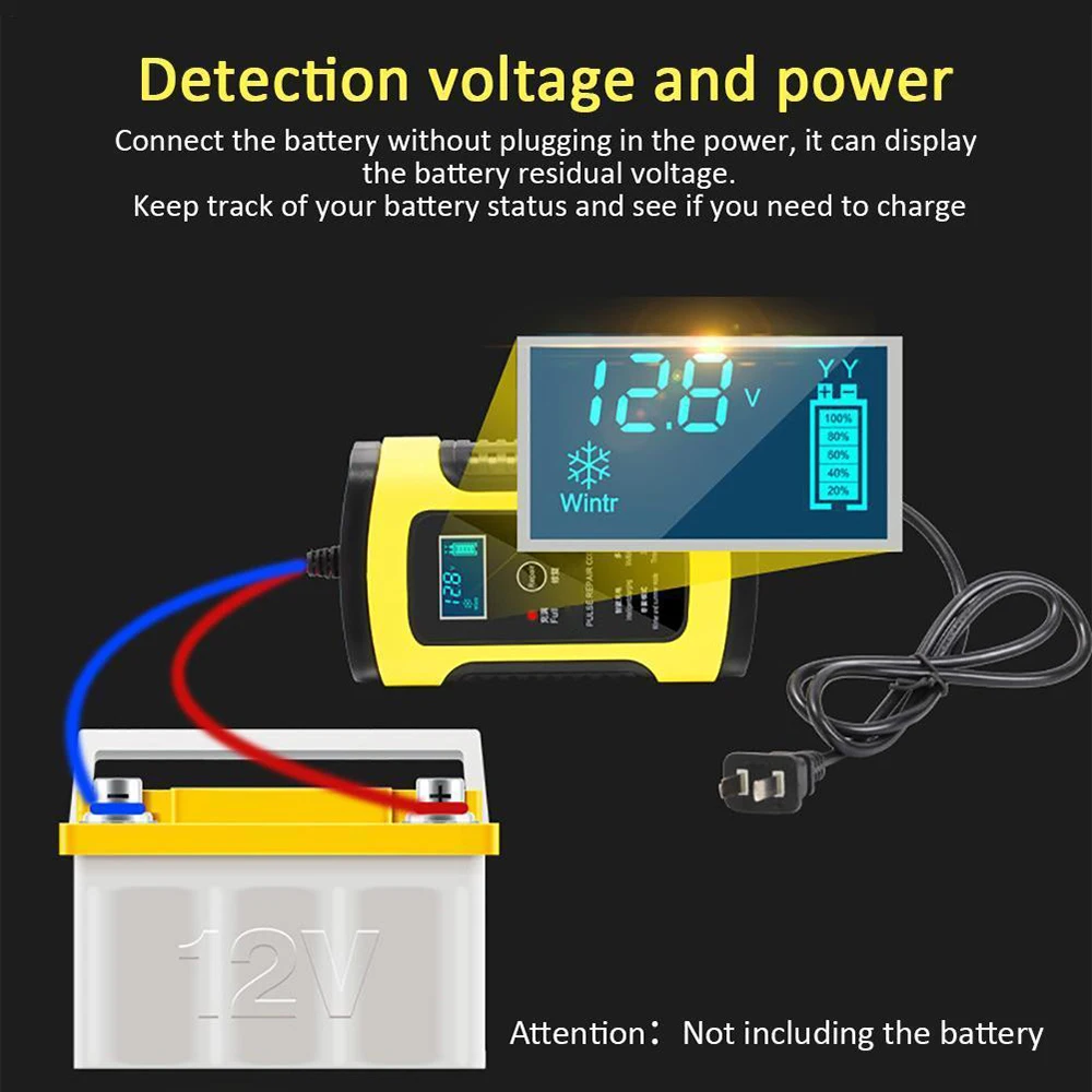 Full Automatic Car Battery Charger 110V to 220V To 12V 6A Intelligent Fast Power Charging Wet Dry Lead Acid Digital LCD Display