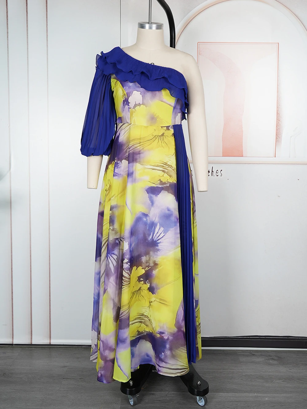 Szyfonowe Długie Sukienki Damskie na Imprezę Bal Urodziny Wieczorowe Suknie Afrykańskie Dashiki Wzorzyste Stroje Sukienka Maxi na Jedno Ramię Odzież