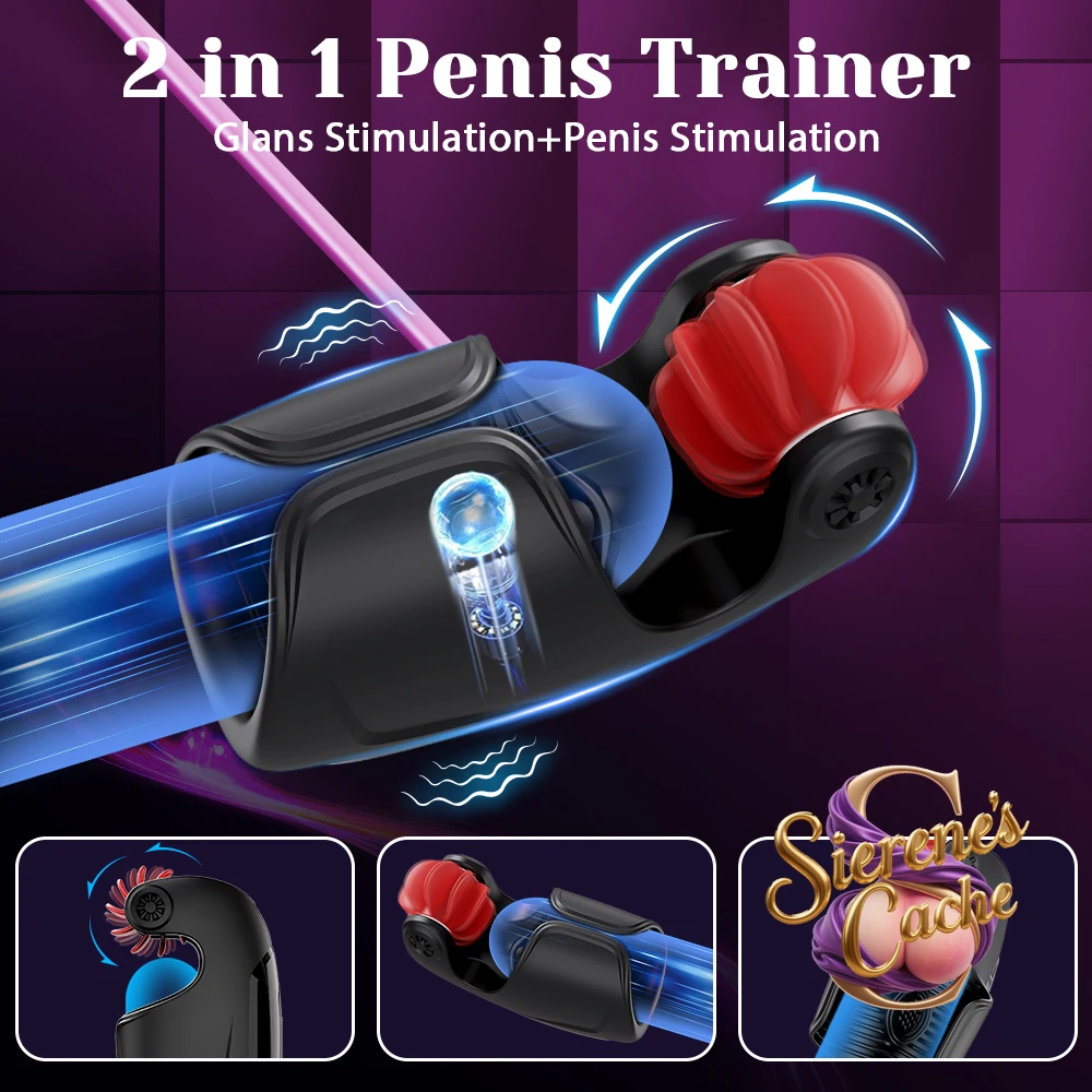 SCRotating Licking Male Penis Glans Penis Trainer Vibrator For Men Vibrating Tapping Lasting Delay Endurance Training Sex Toys