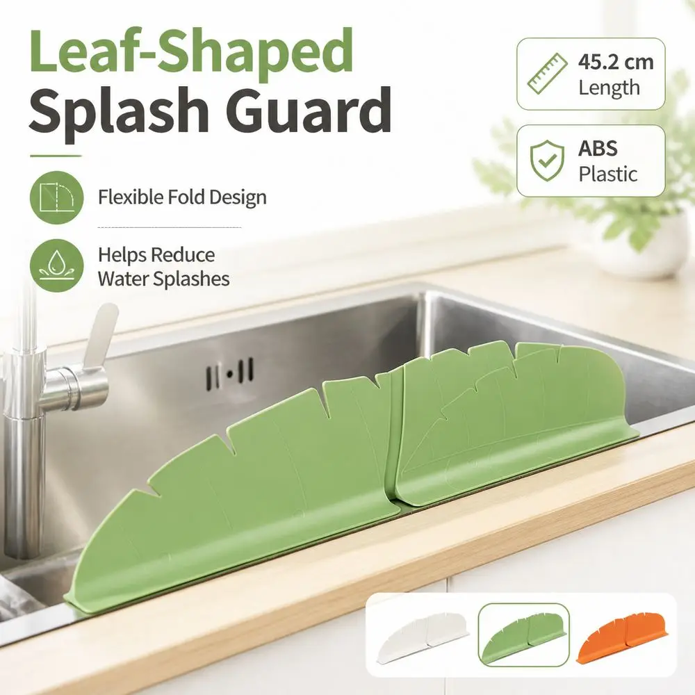 Leaf Shaped Sink Splash Guard Flexible Folding Heightening Design Sink Water Baffle Plate ABS Countertop Water Barrier Strip