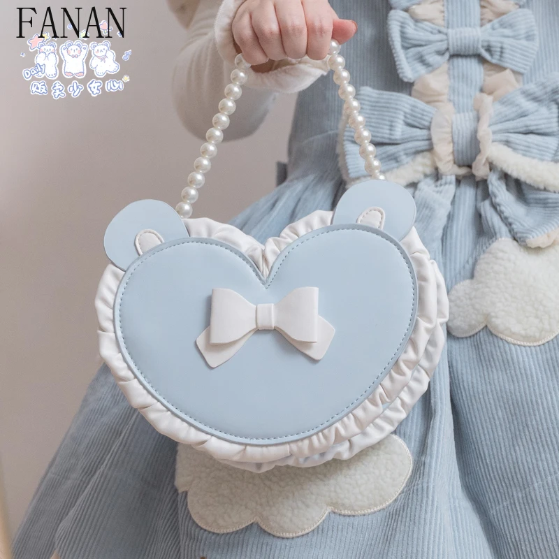

2025 Japanese New Lolita Style Women's Messenger Bag Cute Princess Love Pearl Diagonal Cross Handheld Crossbody Bags