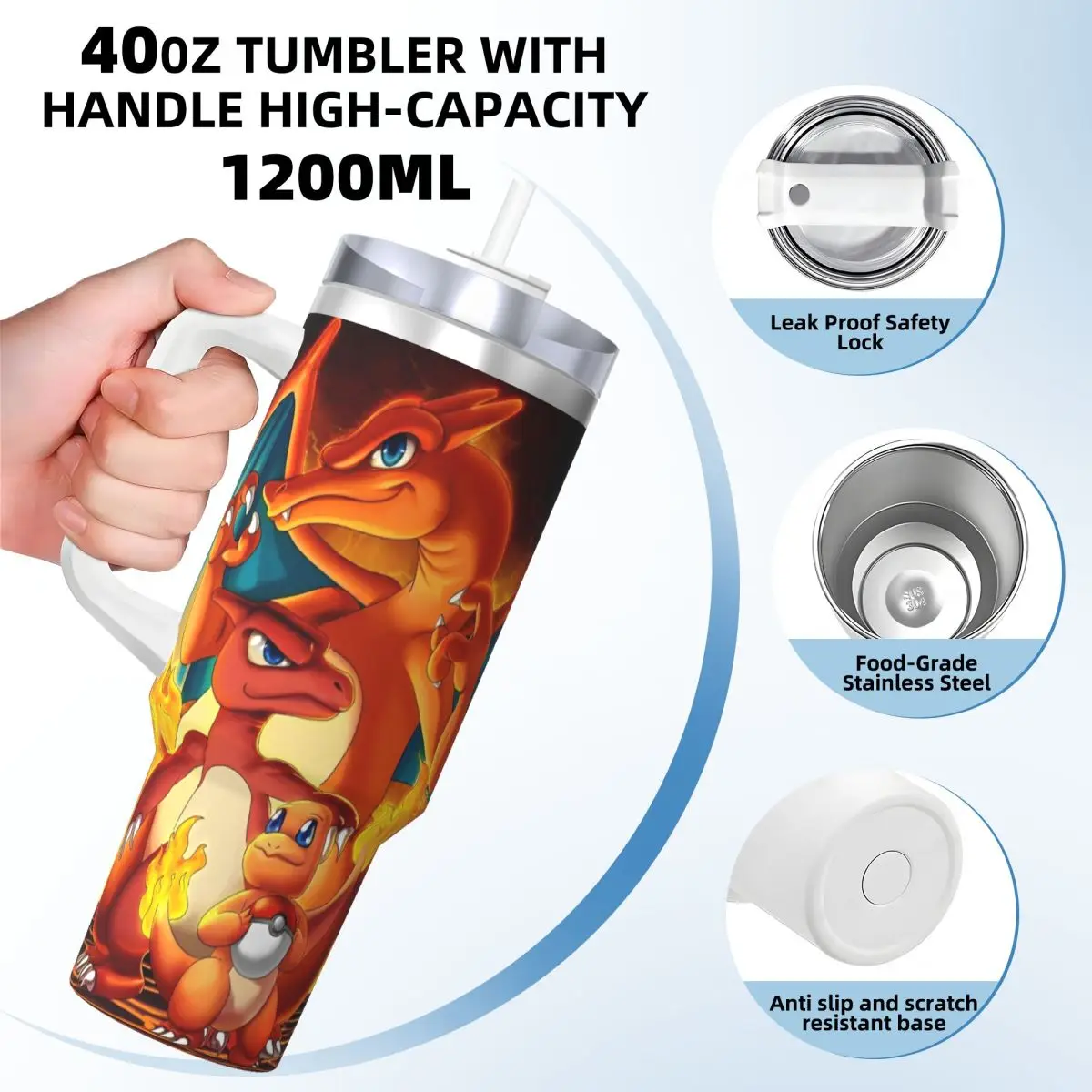 Pokemon Charizard Cartoon Anime Tumbler Hot Drinks Water Bottle Insulated Stainless Steel Thermal Cups