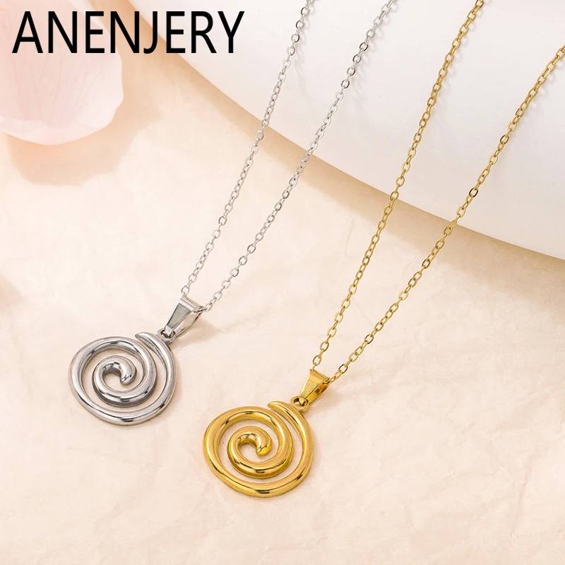 ANENJERY 316L Stainless Steel Vortex Pendant Necklace For Women Men Simple Temperament Fashion Jewelry Gifts Wholesale
