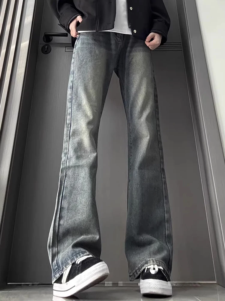 

American High Street Retro Blue Men's Flared Jeans Straight Leg Long Leg Effect Spring CleanFit Knife Casual Jeans