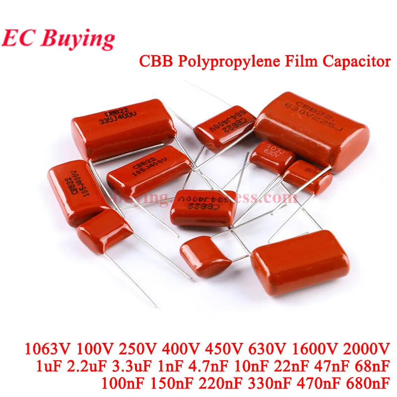 

5-10Pcs 63V 100V 250V 400V 450V 630V 2000V CBB Polypropylene Film Capacitor 101 103 104 105 125J 221 222 223 224 225 332 333 334