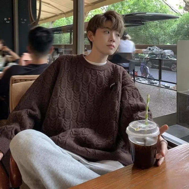 

Men's Thiened Lazy Sle round Ne Knitted Sweater Autumn Winter Loose Fit Versatile Soft Top Polyester Fiber Long Sve