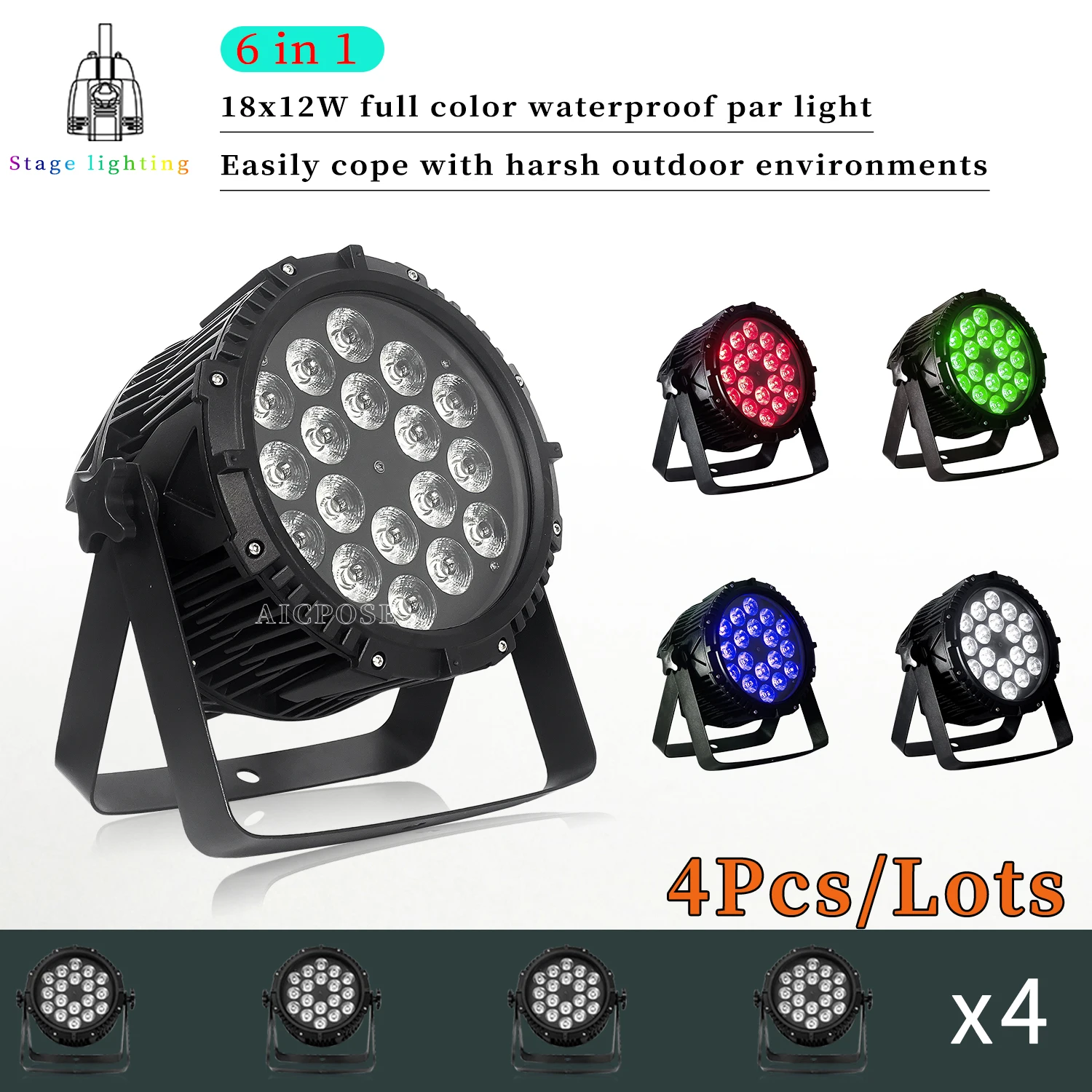 

4Pcs/Lots 18x12W RGBW/18x18W RGBWA UV 6 in 1 Outdoor Waterproof Stage Light DMX Control DJ Disco Equipment Dance Floor Lighting