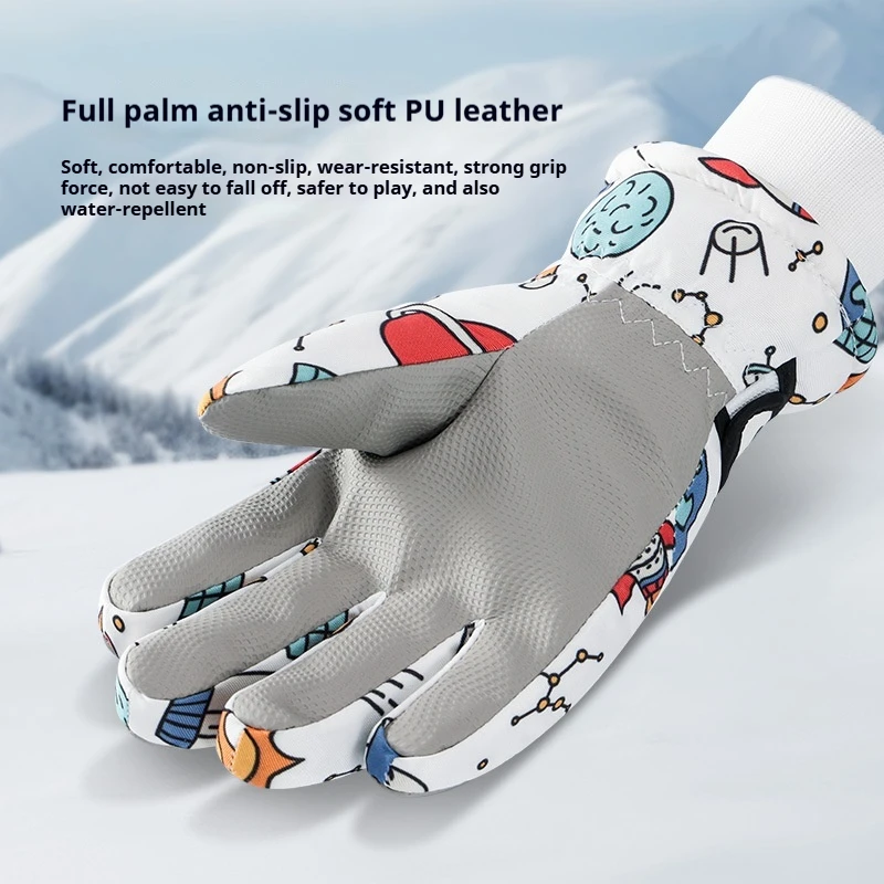 Guantes de esquí para niños, impermeables, con forro grueso, forro polar, cálidos, dedos completos, nieve, antideslizantes, deportivos, resistentes