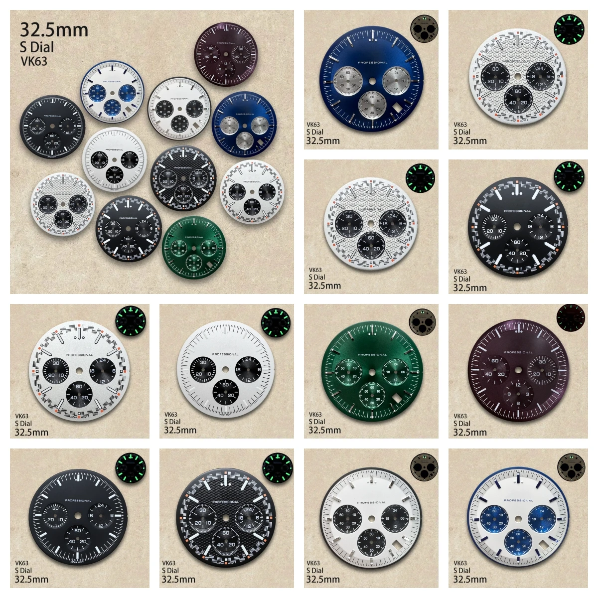 

32.5mm S Logo Dial Fit VK63 Movement Green Luminous Speed High-Quality Dial Watch Modification Accessories