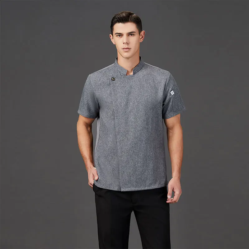 Uniforme de cuisine en coton et lin pour hommes, vêtements de chef, veste de cuisine, chemise de chef de pizza, vêtements de cuisine d'hôtel, vêtements de travail de restaurant