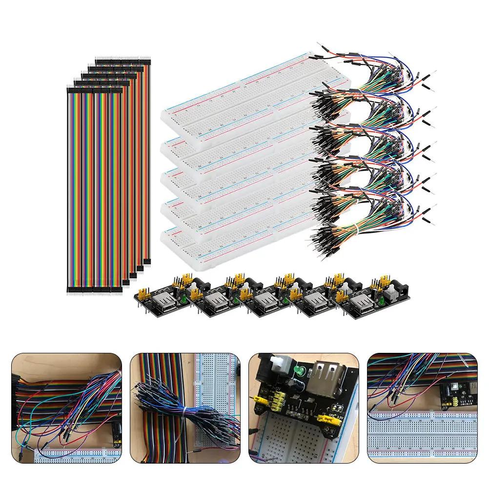 830 Point Breadboard Kit Includes Power Supply Module 5V 3.3V Compatible Breadboard Jumper Wires Set for Circuit Experiments