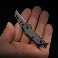 Black Mini Folding Utility Knife Serrated And Flat Edge Dual Blade For EDC Outdoor Keychain Pocket Parcel Opener