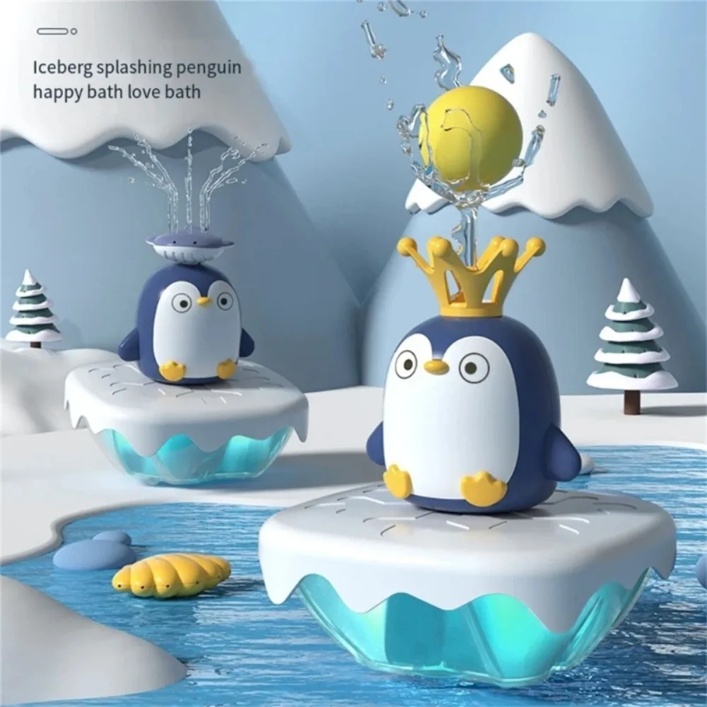 Juego de agua giratorio para baño de niños, juguete interactivo de dibujos animados, pingüino Iceberg eléctrico, Verano