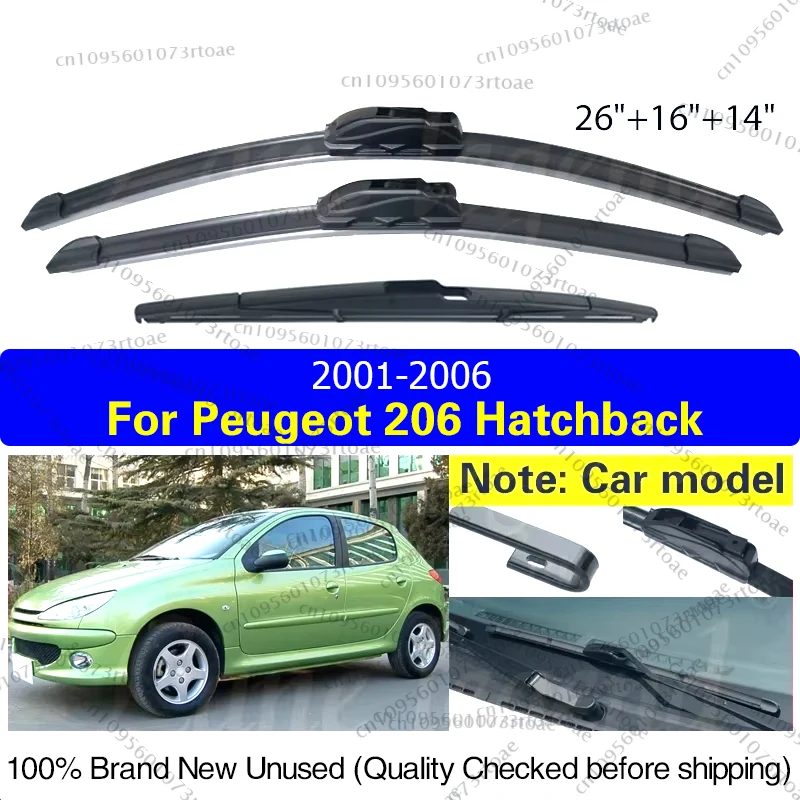 

For Peugeot 206 Hatchback 2001 - 2006 Car Front Rear Wiper Blades Rubber Windscreen Wipers Auto Windshield Rain Brush 26"16"14"