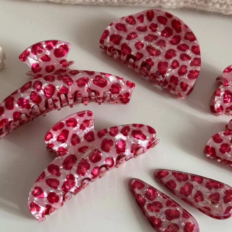 Korean pink leopard print hair claw clip high sense design luxury hair accessories for women