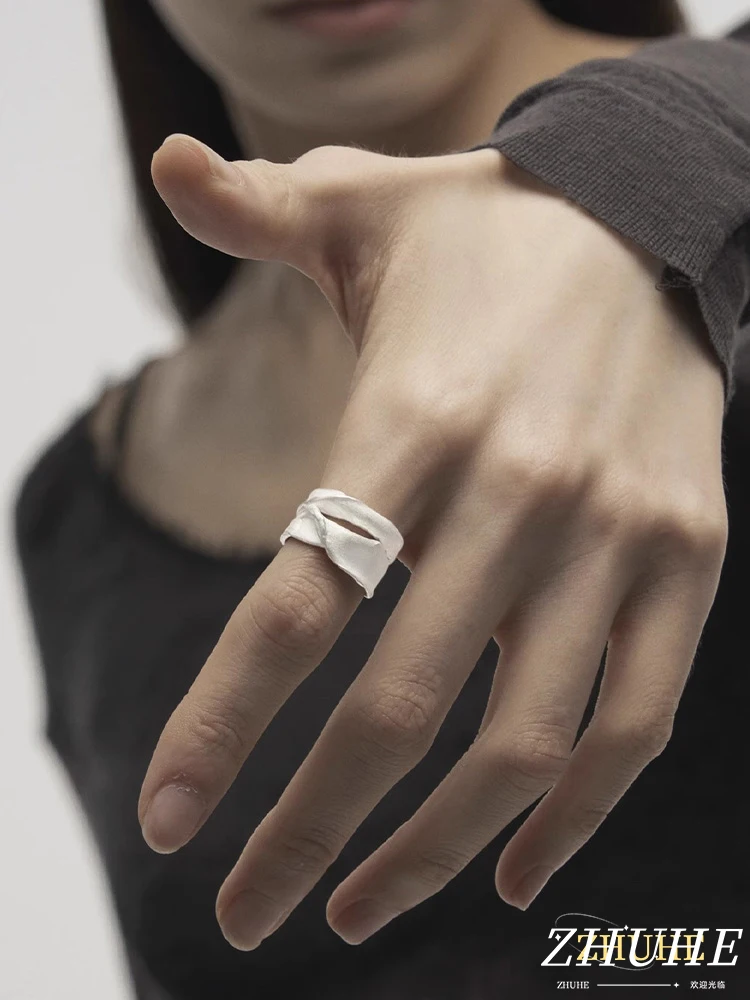ZHUHE Frosted Texture Moon Petal Open Ring, Retro Neutral Style Copper Material Carnival Jewelry Accessory