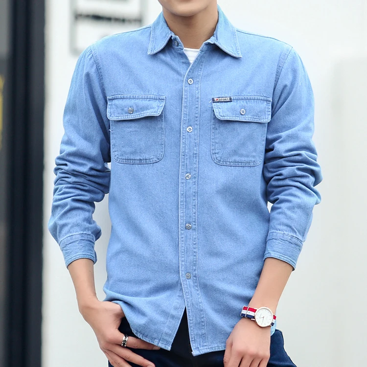 #4401 Denim Shirt For Men Long Sleeve 2022 Spring Autumn Blue Sunscreen Work Clothes Plus Size S-4XL Denim Jeans Shirt Man