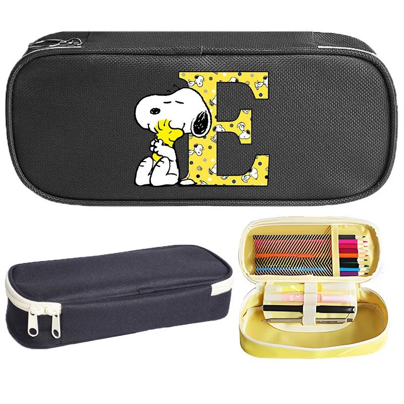 Snoopys astuccio nero Cartoon Dog Print borsa di cancelleria per studenti Anime Merch portapenne portatile con cerniera forniture scolastiche regali