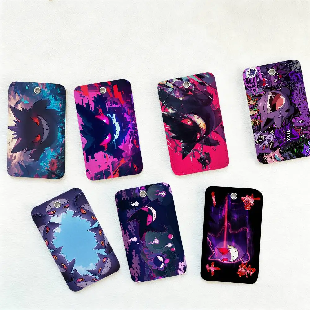 Game G-gengar Anime 1Pc Access Card Case Leather Card Holder Keychain Key Ring Door Access Tags ID Card Case Keychain