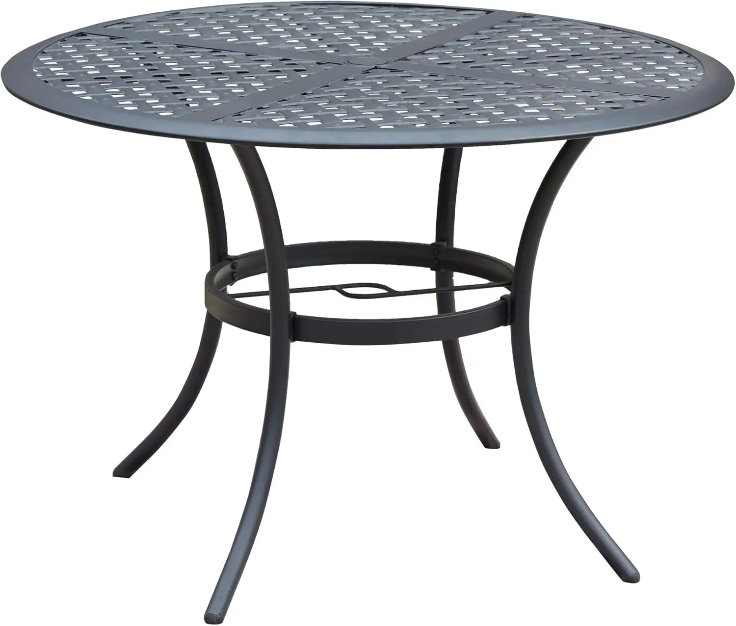 42,1'' Outdoor Patio Bistro Metall Schmiedeeisen Runder Esstisch mit Schirmloch - Schwarz