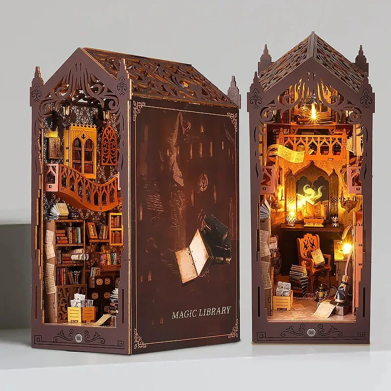 LED Book Nook Insert 3D Wooden Puzzle Bookshelf 4 LED Book Nook Insert 3D Wooden Puzzle Bookshelf