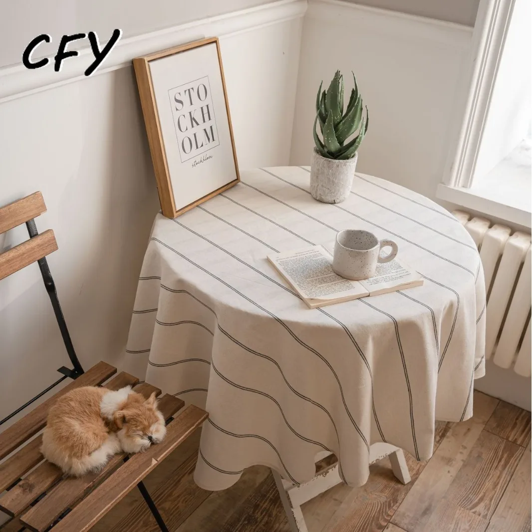 

Cotton Linen American Stripe Round Tablecloth Coffee Table Cover Table Round Tablecloth Decora Picnic Mat Table Cover