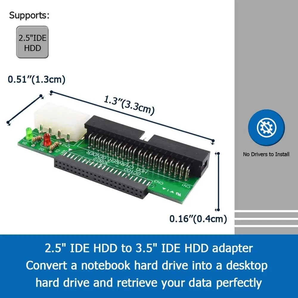 2.5 to 3.5 IDE Adapter,2.5 ″ 44 Pin Hard Disk Drive Laptop IDE to 40 Pin 3.5 ″ Desktop PC PATA Port Converter Card Adapter