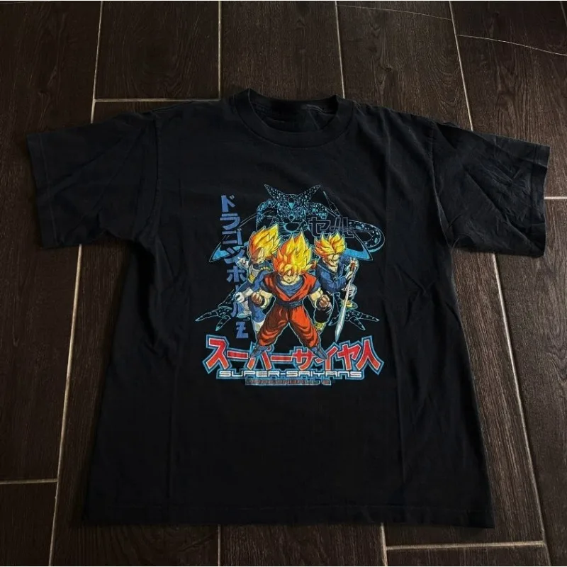 

90s Vintage Dragon Ball Z Mens Goku T Shirt Kamehameha Black Short Sleeve Super Saiyan Summer Cotton Women Tee Streetwear Casual