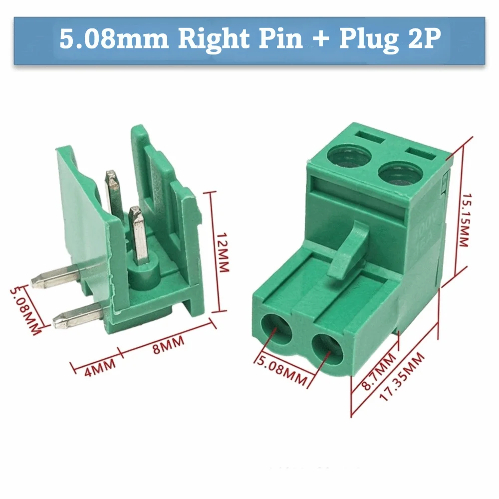 10Sets 2EDG-5.08mm PCB Terminal Block Right Angle Straight Style Plug-In Terminal Block Vertical Plug 2-6P