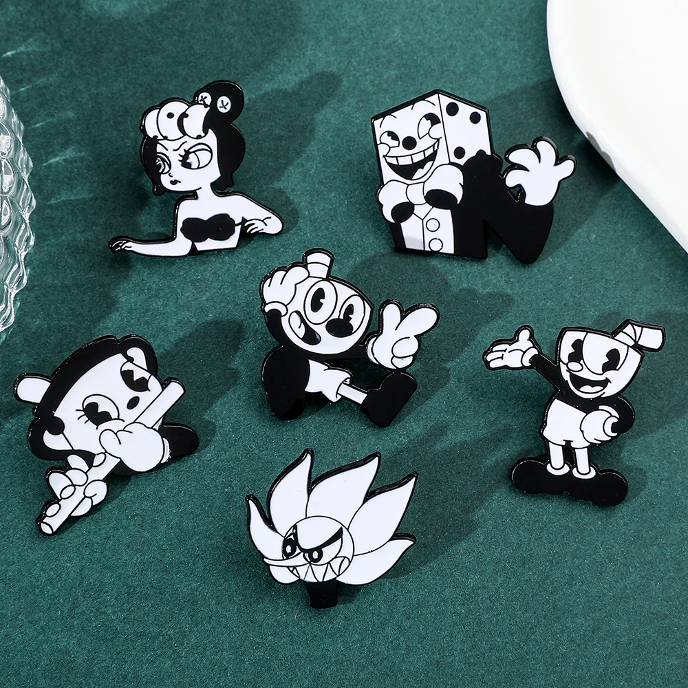 Custom Cuphead Anime Enamel Pin Mug Funny Game Brooches for Women Alloy Metal Badges for Ladies Jewelry and Backpack Gifts