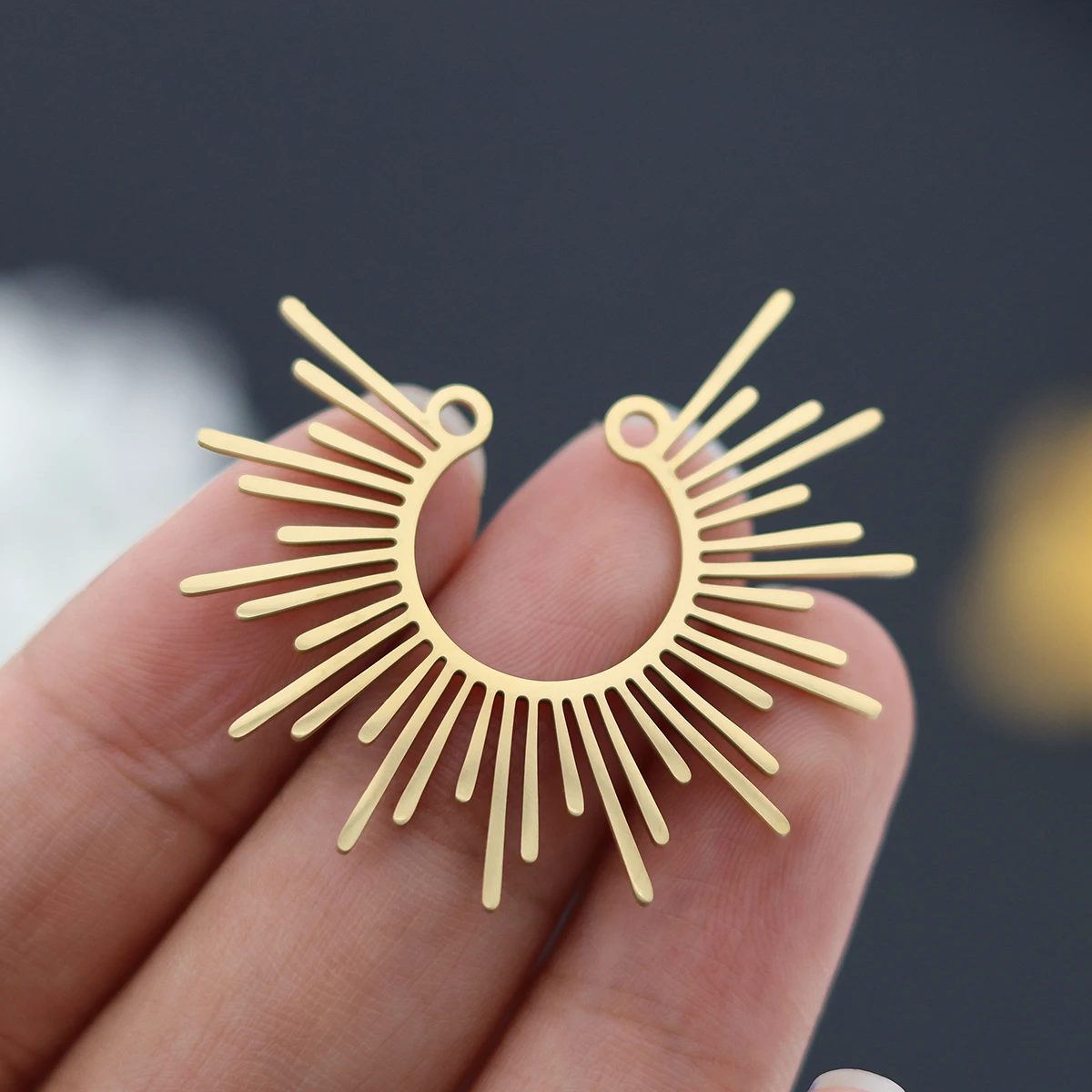 Half Sunbeam Sunburst Encantos para Fazer Jóias, Pingente Celestial, Brincos DIY, Chaveiro Artesanato Acessórios, 3Pcs
