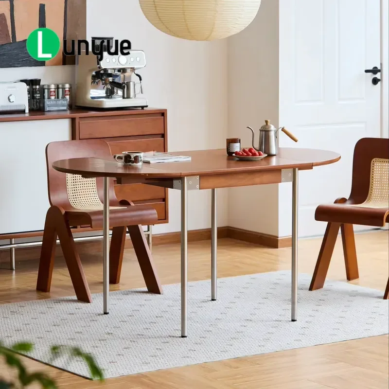 Retro Nordic Solid Wood Oval Dining Table Modern Retractable Folding Design Eco Friendly Assembly For Apartment Hotel