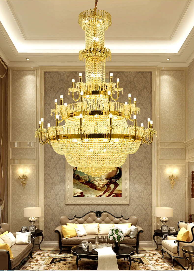 Modern Luxury Crystal Chandeliers American Large Shining Chandelier Lights Fixture LED European Big Hall Lobby Parlor Droplight